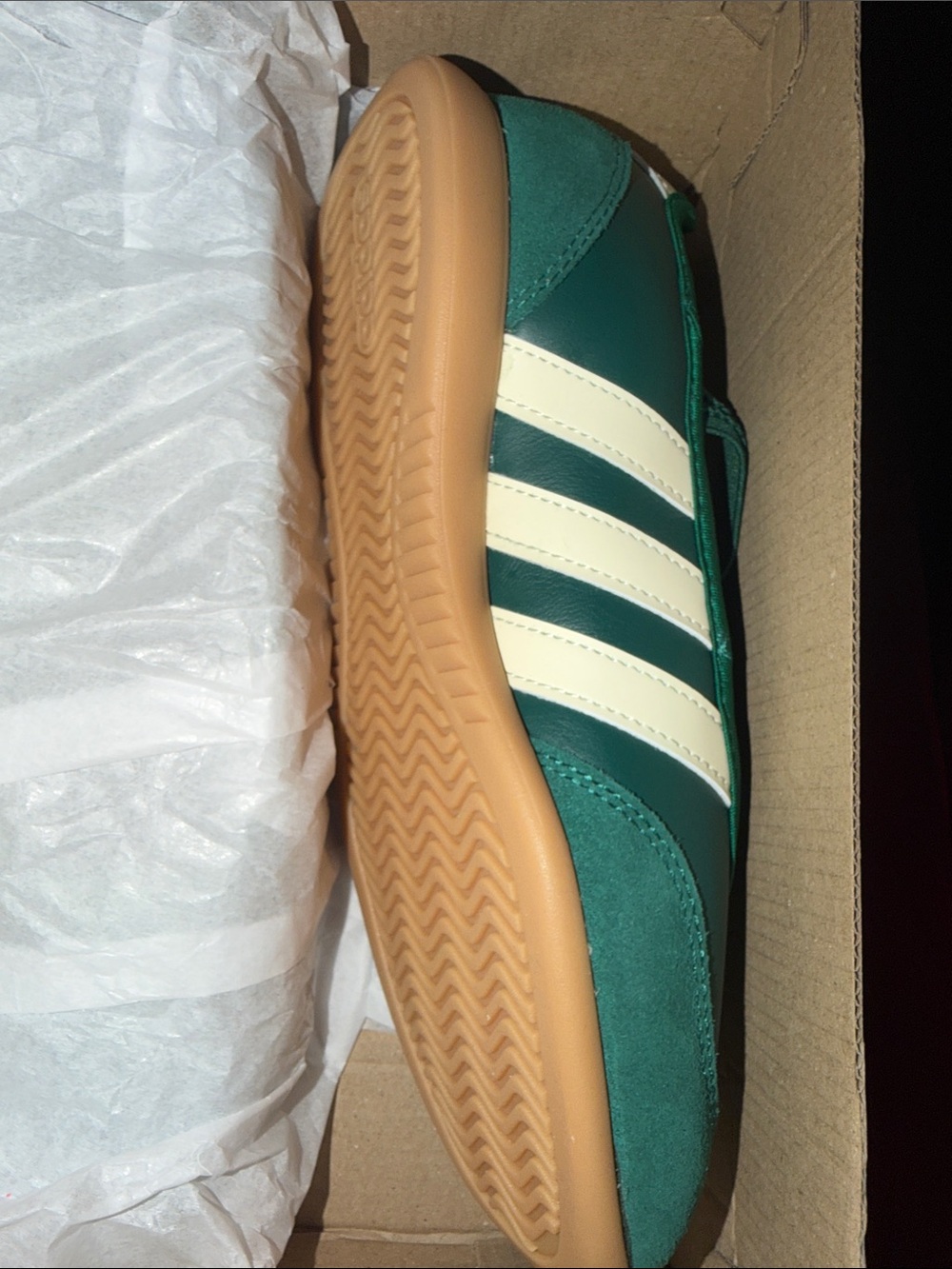 adidas Green Barreda Mary Jane Slip-On Loafers with Cream Stripes - Picture 4 of 5